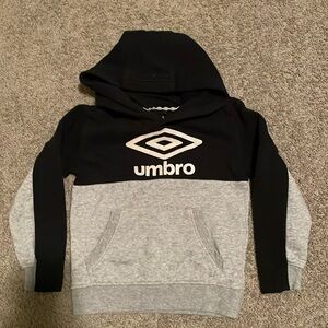 Umbro hoodie; grey and navy; kids size XS/4-5